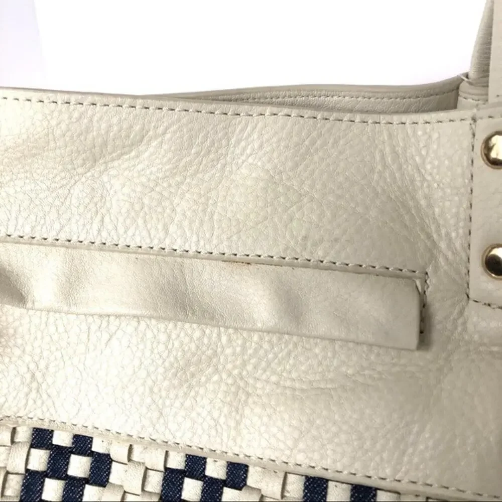 Kooba Bag Tote Shoulder Handbag Striped Woven Denim Detail Western